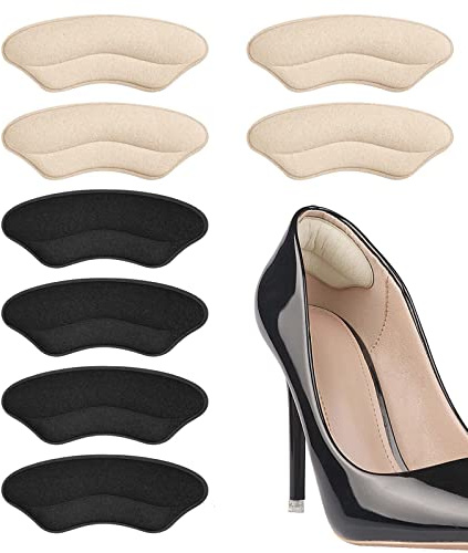 Heel Pads for Shoe that are Too Big, Inserts for Women, Heel Grips for Womens Mens, Protectors Cushion Liners for Blisters Loose Shoes, Comfort Fillers (BeigeBlack 4Pairs)