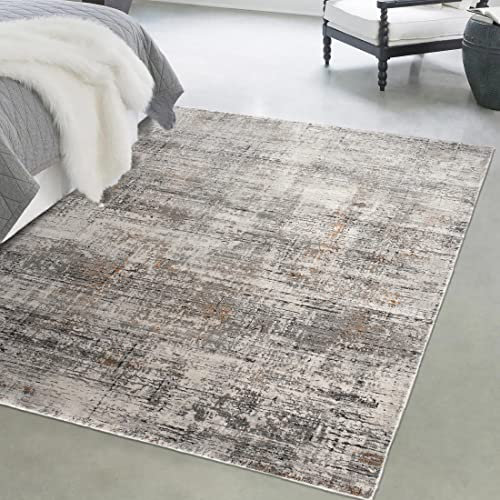 Mazovia Modern Teppich - Vintage Abstract Muster - Weich Teppich für Wohnzimmer, Schlafzimmer, Esszimmer - ÖKO-TEX Wohnzimmerteppich Shrink Polyester – Kurzflorteppich Grau Beige 200 x 300 cm