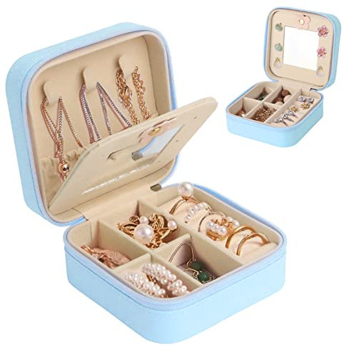 talifoca Portagioie da Viaggio con Specchio Porta Gioielli per Donne Ragazze, Porta Orecchini Organizeri in Pelle PU, per Orecchini Anelli Catene