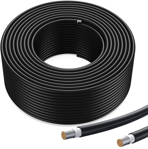 Bateria Power Solar Panel Cable 100FT Solar Extension Cable, 10AWG (6mm²) Tinned Copper Wire for Outdoor Automotive RV Boat Marine Solar Panel- Black (10AWG 100FT)