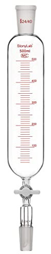 stonylab Embudo de adición, Embudo de Goteo Graduado de Vidrio de Borosilicato Junta 24/40 con Llave de Paso de PTFE para Laboratorio Embudo Adicional, 500 ml