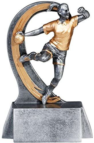 eberin · Handball-Pokal, Resinfigur Handball Damen, Silber Gold, mit Wunschtext, Größe 18 cm