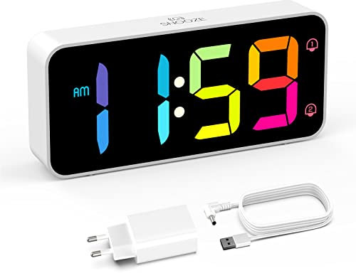 HOMVILLA Reveil, Réveil Numérique avec Grand écran LED, 5-100% Luminosité, 90-120 DB Volume, 2 Alarmes, 12/24H, Fonction Snooze, Reveil sur Secteur (Adaptateur Inclure) Blanc-Couleur