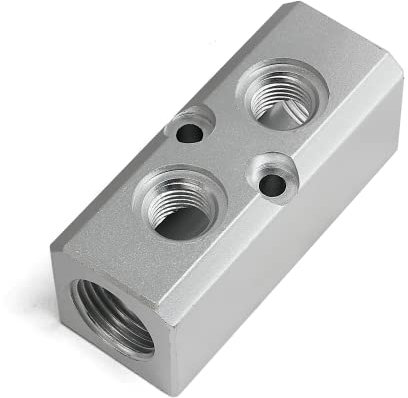 Kyuionty 2 Way Pneumatic Manifold Air Distribution Block, Aluminum Alloy Air Compressor Manifold Distribution Block, G1/2 Supply Port, G1/4-Inch Output Port