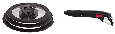 Tefal Ingenio L9931012 3 Piece glass lids, 16-cm, 18-cm, 20-cm, Black & Ingenio Black Handle, Stackable, Removable, 100 Percent Safe, 10 Year Guarantee, L9863342