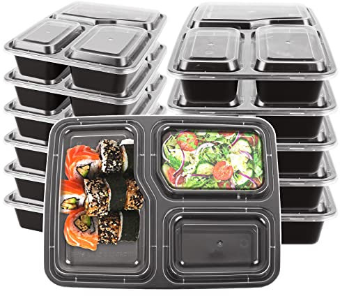 JMIATRY 25 Pack Meal Prep Containers Reusable, 3 Compartment Food Prep Containers with Airtight Lids, Plas tic Meal Prep Container, Microwaveable, Stackable and Freezer Safe(35 oz)
