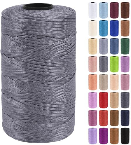 Uiopa Makramee Garn 3mm x 200m Polypropylen Flache Macrame Cord Makramee Band Makramee Schnur Farbig für Häkeln, Stricken, Dekoration, DIY Handwerk (Grau)