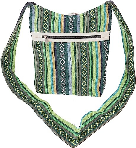 GURU SHOP Kleiner Schulterbeutel, Boho Schultertasche, Tasche im Ethnostyle - Grün, Unisex - Erwachsene, Baumwolle, 25x25x12 cm