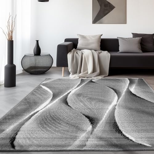 SIMPEX Teppich Wohnzimmer Schlafzimmer Esszimmer Teppich Läufer Flur Küchenteppich Modernes Ombre Design Soft & Weich Kurzflor Pflegeleicht Home Farbe: Schwarz, 240 x 340 cm