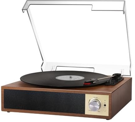 Giradischi Vinile, VIFLYKOO Giradischi Bluetooth Giradischi Vintage 3 Velocità 33/45/78 RPM con Altoparlanti Integrati, Codificatore Digitale, Lettore di Dischi Lettore di Vinile LP/Aux IN/RCA/USB