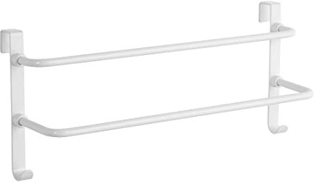 EMKE Over Door Towel Rail, Double Towel Rack with Hooks for Bathroom Kitchen Radiator, Stainless Steel Hanging Towel Bar Holders White