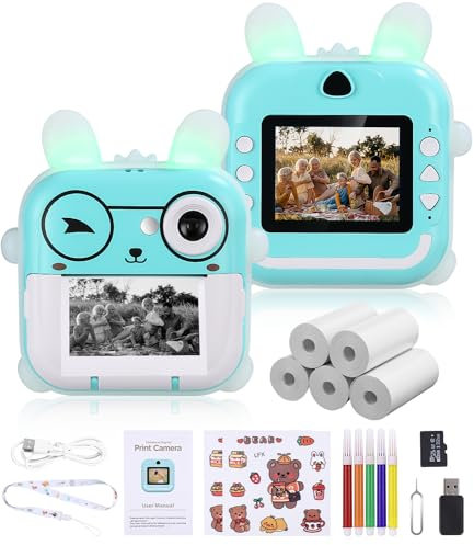 Appareil Photo Enfant,Appareil Photo Instantané Enfant,2.4 Pouces IPS Écran Appareil Photo Numérique avec 32G Carte & Lecteur de Cartes,Cadeaux de Noël pour Les Enfants de 3 à 12 Ans (Bleu)