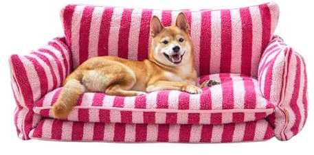Sport Tent Haustiersofa Hund Waschbar Hundesofa Hundebett Flauschiger Schlafplatz Hundekissen Hundecouch L-80x50x33cm, Rosa-Streifen