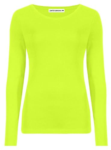 janisramone Womens Ladies Round Neck Long Sleeve T-Shirt Stretchy Plain Fitted Basic Jersey Casual Tee Top