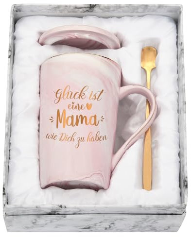 Joymaking Kaffeetasse Geschenk für Mama Geschenk Muttertag Geburtstagsgeschenk für Mutter Weihnachtsgeschenke Mama Tasse mit Spruch - Glück ist eine Mama wie Dich zu haben, Rosa 400ml