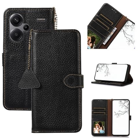 qichenlu Étui de protection en cuir véritable avec verrouillage RFID, pour Xiaomi Redmi Note 13 Pro Plus+ 5G, étui de protection magnétique, rabat, avec cadre photo, portefeuille - Noir