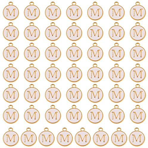 LEGENTLISUR 50 Stück Buchstaben Anhänger Alphabet Anhänger Legierung Runder Anhänger für Selbstgemachte Halsketten Ohrringe Armbänder Schmuckherstellung(Weiß)