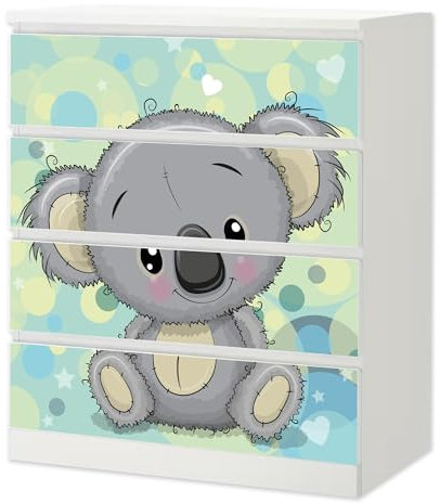 Sunnywall® Möbelfolie passend für IKEA Malm Kommode Schrankfolie Aufkleber mit Koala Motiv | blasenfrei verkleben | Kinderzimmer 4er 80 cm