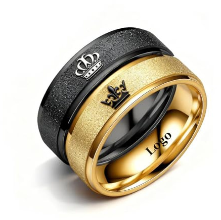 Ihanskio Passen Sie Mattierte Passende Paare Ringe Mit Gravierten Crown Mustern An Matter Versprechensring Personalisiert Seine Ringe Eheringe Paarschmuck (Schwarz/Silber-8/6mm)