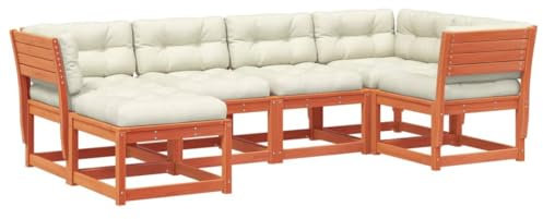 vidaXL Garten Sofagarnitur mit Kissen 6-TLG., Gartensofa mit Latten-Design, Sitzgruppe für Garten Terrasse, Gartenmöbel, Modern, Wachsbraun Massivholz Kiefer