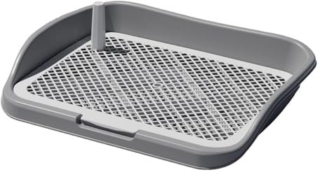 perfk Hundetoilette, Hundetöpfchen-Unterlage mit abnehmbarem Pfosten, Wiederverwendbare Netz-Trainingstoiletten-Töpfchenschale für kleine und mittelgroße, Grau