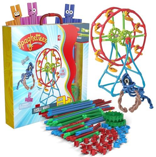 spaghetteez Anti-Stress-Spielzeug für Kinder ab 5 Jahren, pädagogisches Montessori-Bastelset für Jungen und Mädchen, Flexible Baustöcke zum Basteln - Fusilli Wheel Set