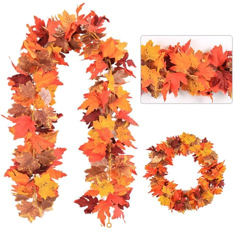 2 Stück Herbstdeko,Herbst Dekoration,Herbstgirlande,Girlande Halloween Blätter Deko,Ahornblätter Künstliche Autumn,Ahorn Blättergirlande Decor,Thanksgiving Aesthetic Girlanden