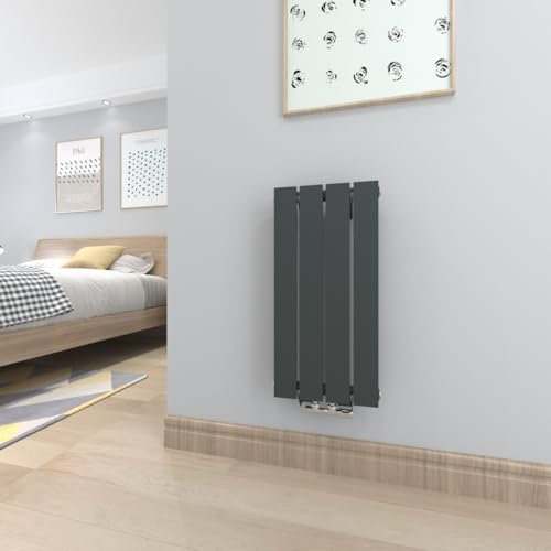 T&K Radiateur Eau Chaude 630x308 mm Anthracite Plat Simple Horizontal Design Couche Montage Mural Salle de Bain Radiateur