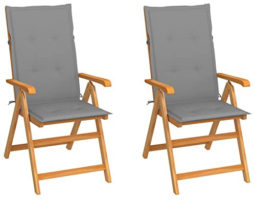 qohoio Gartenstühle 2 STK. mit Grauen Kissen GartenstüHle Gartensessel Outdoor Garten StüHle Terassenstuhl Massivholz Teak - 3062377