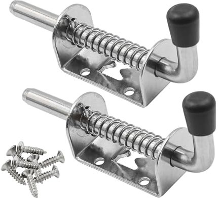Litensh Pestillo con resorte de 5 pulgadas, acero inoxidable 304, cerradura de puerta deslizante para granero, garaje, cobertizo, armario, remolque, 128 mm (2, plateado, 128 mm)