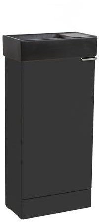 MILANO 400mm Black Grey Bathroom Vanity Unit Black Basin Chrome Pull Handle | Engineered Wood Unit. Ceramic Basin. Contemporary Style. Floorstanding Design. Decorative Handle. Assembly Required.