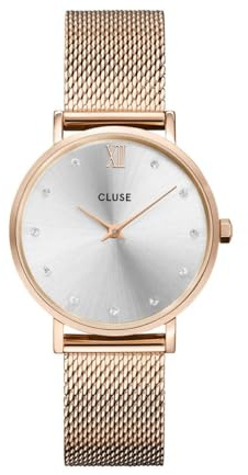 Minuit CW10205 Montre pour femme, or rose, argent/pierre, type de bracelet
