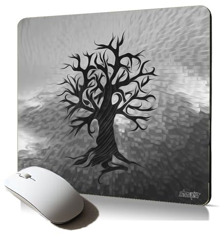 Tapis de Souris Souple Peinture Arbre de Vie Art Gris Zen Imprimé Foret Nature Accessoire Bureau Cadeau Original