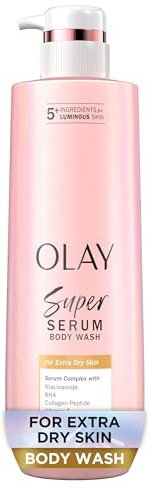 Olay Super Serum Body Wash für extra trockene Haut, 24 Stunden lang anhaltende Hydratation, Serum-Komplex mit 5+ Inhaltsstoffen für helle, gleichmäßige, straffe, leuchtende Haut, 547 ml