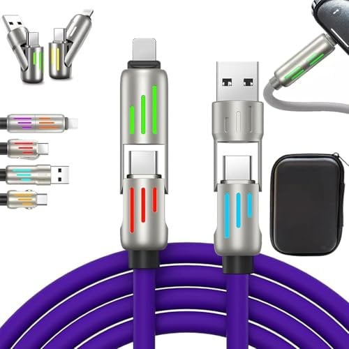 CXNZRLVY 4 in 1 Charging Cable, 4 in 1 Charging Cable with Case, Retractable Multi-Charger Cable with Breathing Light