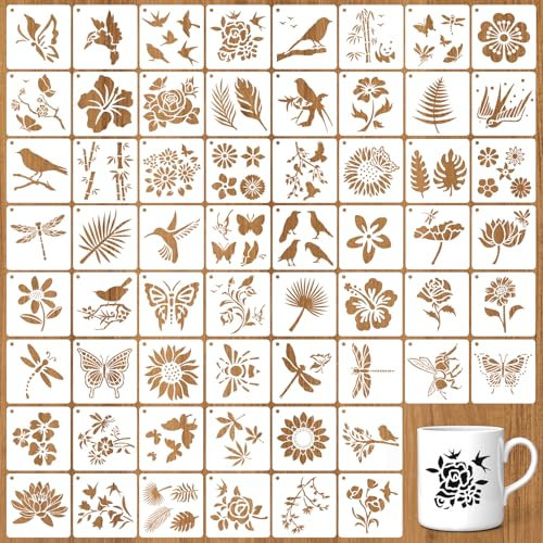 Schablonen Zum Malen Natur 60 Stück Kleine Schablonen Zum Malen Blumen, Zeichenschablonen, Wiederverwendbare Schablonen Zum Malen, Malschablonen Blätter, Painting Stencil Flower, Diy Schablonen