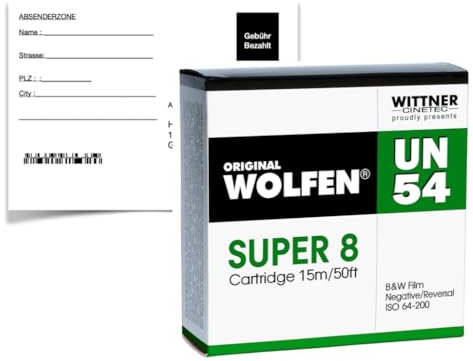original WOLFEN B+W Negativ Film SUPER 8 ISO 64-200 mit Entwicklung + Scan