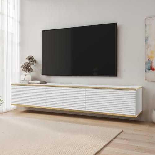 Komodee Banff TV175 MDF - TV Schrank, Weiß Matt, Eiche Artisan, Breite 175 cm, Höhe 30 cm, Tiefe 32 cm