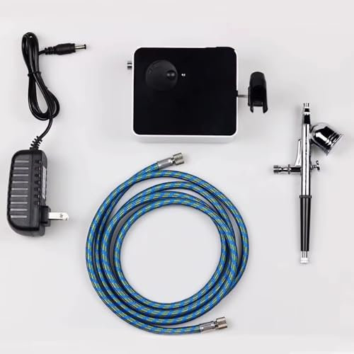 LeTkingok Kit Compressore per Aerografo Da Tavolo Mini, Avvio/Arresto Automatico, Funzionamento Silenzioso a 47dB, Pressione Regolabile con Protezione Termica