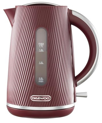 Daewoo Cascade 1.7L Electric Kettle – 3KW Fast Boil, Limescale Filter, Auto Shut-Off, Textured Ruby Finish, Cordless 360° Base, Quiet Boil Technology