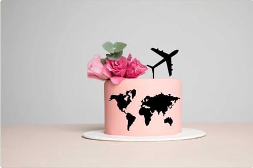 Acrylic World Map Cake Topper,Travel Cake Topper,Plane Cake Toppers Decorations!!! (Gold Mirror Acryl)