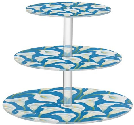 Vassoio circolare in acrilico bianco a forma di gigli calle blu a prova di fuoriuscite circolari espositore per feste per profumi