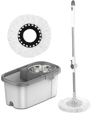 JIEBWCHA Mop and Bucket, Rotating Wring Bucket Set with Wringer, Household Cleaner for Living Room, Marble, Bathroom, Tiles, Parquet