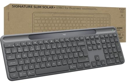 Logitech Signature Slim Solar+ K980 for Business, Wireless Keyboard, Quiet Typing, Secure Receiver, Bluetooth, Windows, Mac - Graphite - QWERTY
