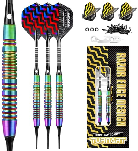 Turnart Dartpfeile mit Kunststoffspitze,18g Brass Softdarts,dartpfeile Profi für Elektronische Dartscheibe,Dart Set mit 30pcs Dartpfeil Spitzen 6 Flights 6 Flügen 1 Werkzeug und 3 O-Ringe | 18g Dartpfeile Profi für Elektronische Dartscheibe,Dart Set mit 30 pcs Dartpfeil Spitzen 6 Flights 1 Werkz