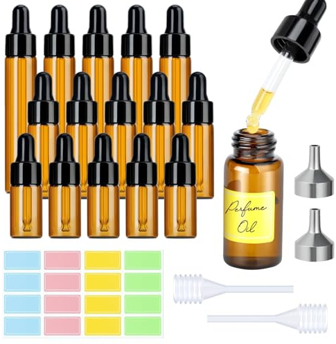 MELLIEX 15 Stück Pipettenflasche,10/5/3ml Apothekerflaschen mit Tropfenpipette,Braunglasflasche mit 2 Federbelastete Tropfer 2 Trichter 1 Etikett für Ätherische Öl, Parfümöle,Aromatherapie