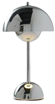 AoLa Akku Pilz Tischlampe Silber, Kabellos Tischleuchte Dimmbar mit Touch Control, USB Aufladbar 1800mAh Batterie Leuchte ohne Kabel Nachttischlampe Mushroom Lampe für Esszimmer Schlafzimmer Büro