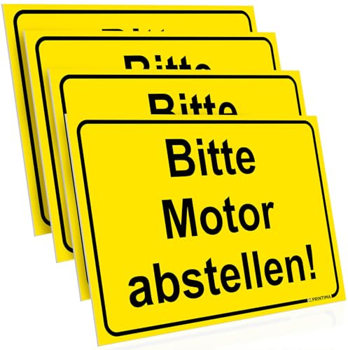 PRINTIMA 4x Schild Bitte Motor abstellen! 32x21 cm – Warnschild wetterfest aus PVC mit Montageset – Parkplatzschild für Einfahrt, Schule, Klinik, Ladezone