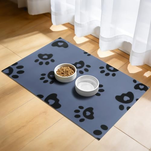 APXEL Pet Feeding Mat 40x60cm, Dog Placemat for Food and Water Bowl | Rubber Backing Waterproof No Stains Quick Dry Non Slip Absorbent Cat Food Bowl Mats, Multiple Paws (Blue)