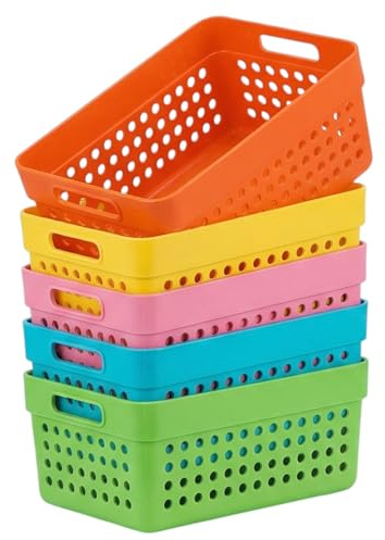 MIJOMA Aufbewahrungskorb 5er Set – Stapelbare Ordnungsboxen aus Kunststoff | Bunte Körbe 15,5x11,5x7,5 cm – Vielzweckbox für Küche Bad Büro